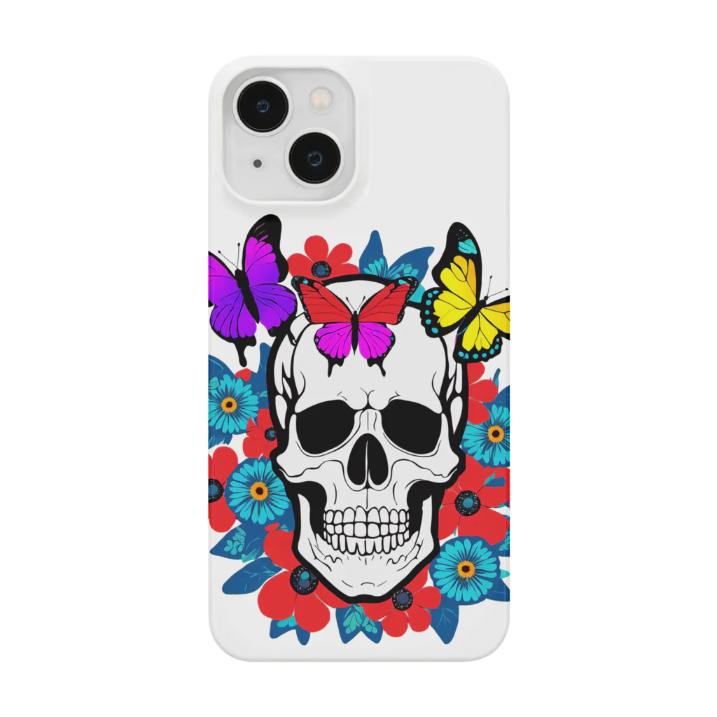 浪漫千代（ロマチョんの店）のA skull in a flower garden Smartphone Case