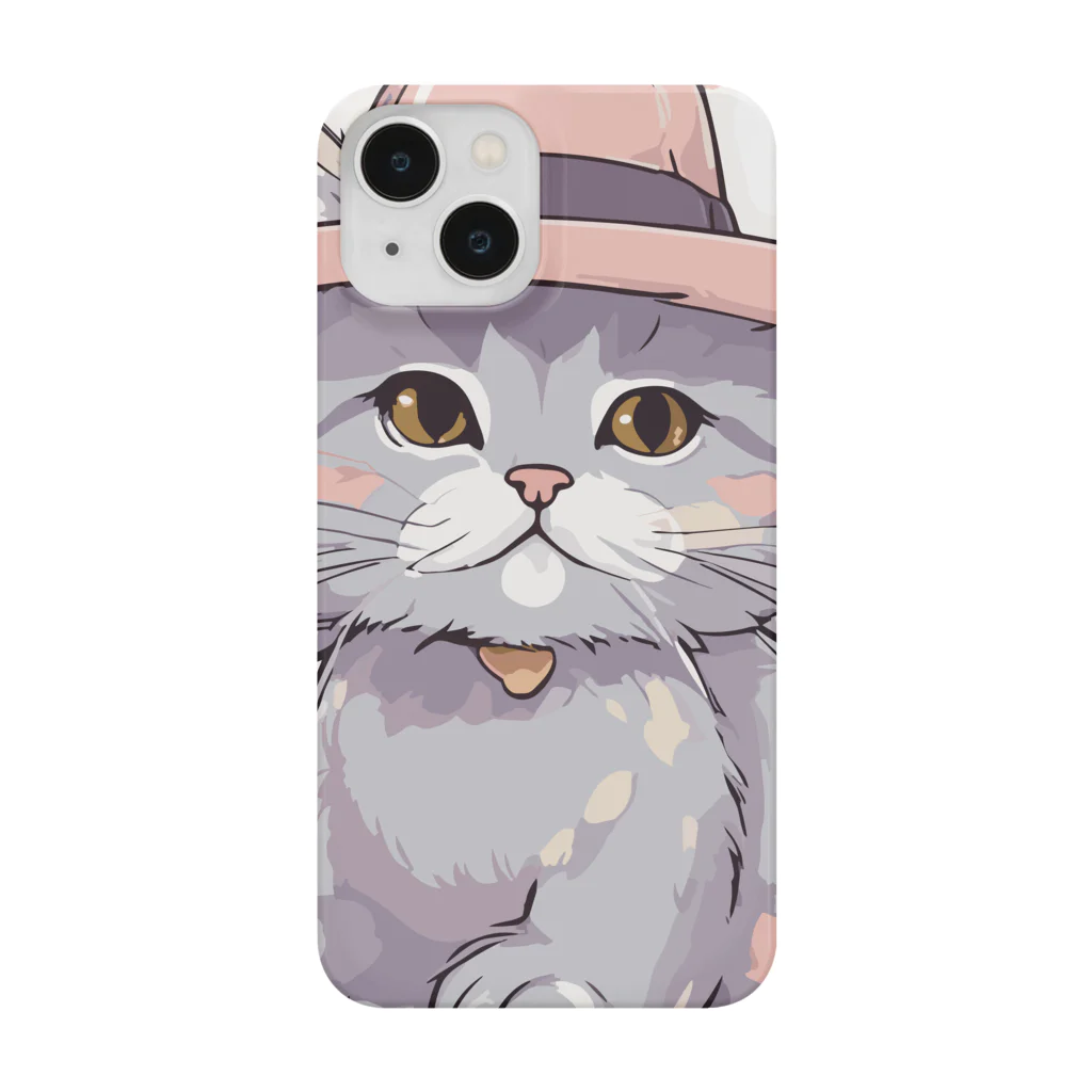 ラキューキャの帽子をかぶったかわいいグレーの長毛猫 Smartphone Case