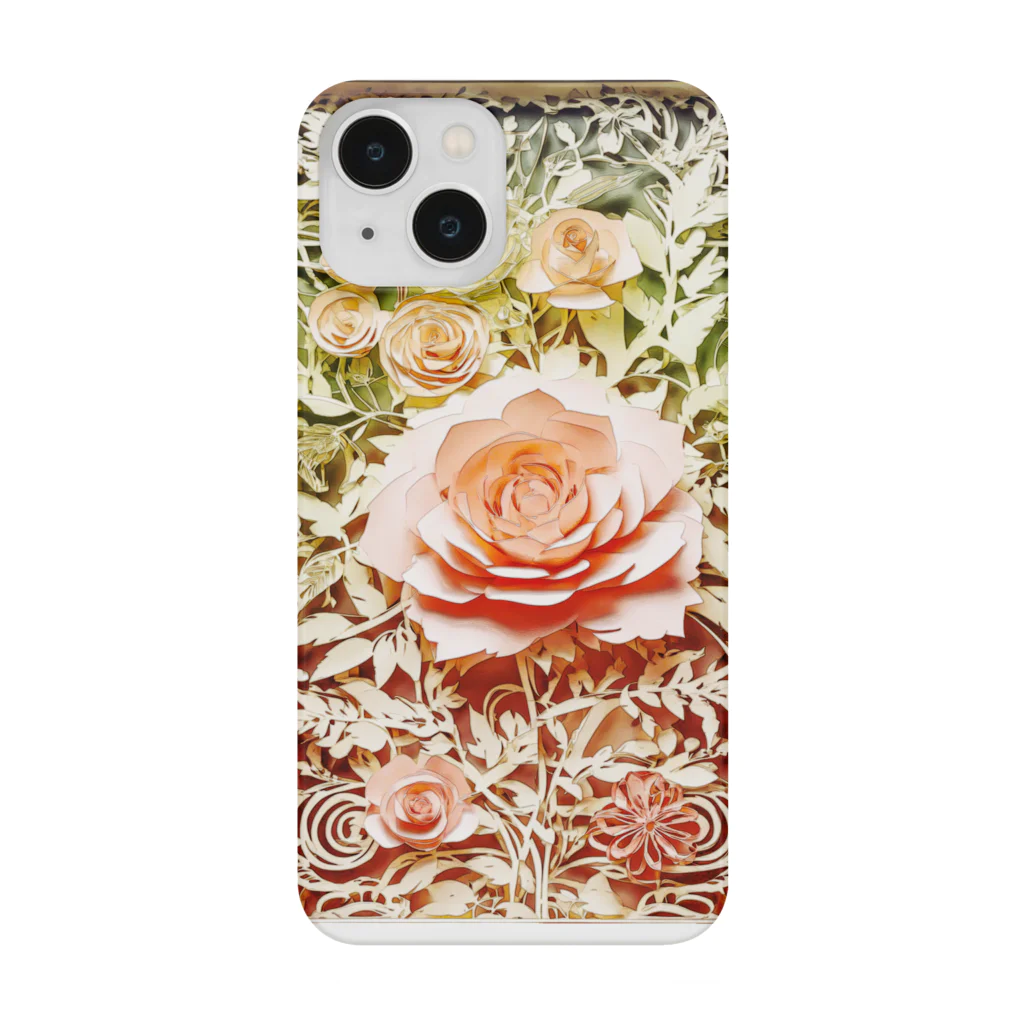 楽輝世のペーパークラフト風 水彩画「薔薇02」 Smartphone Case