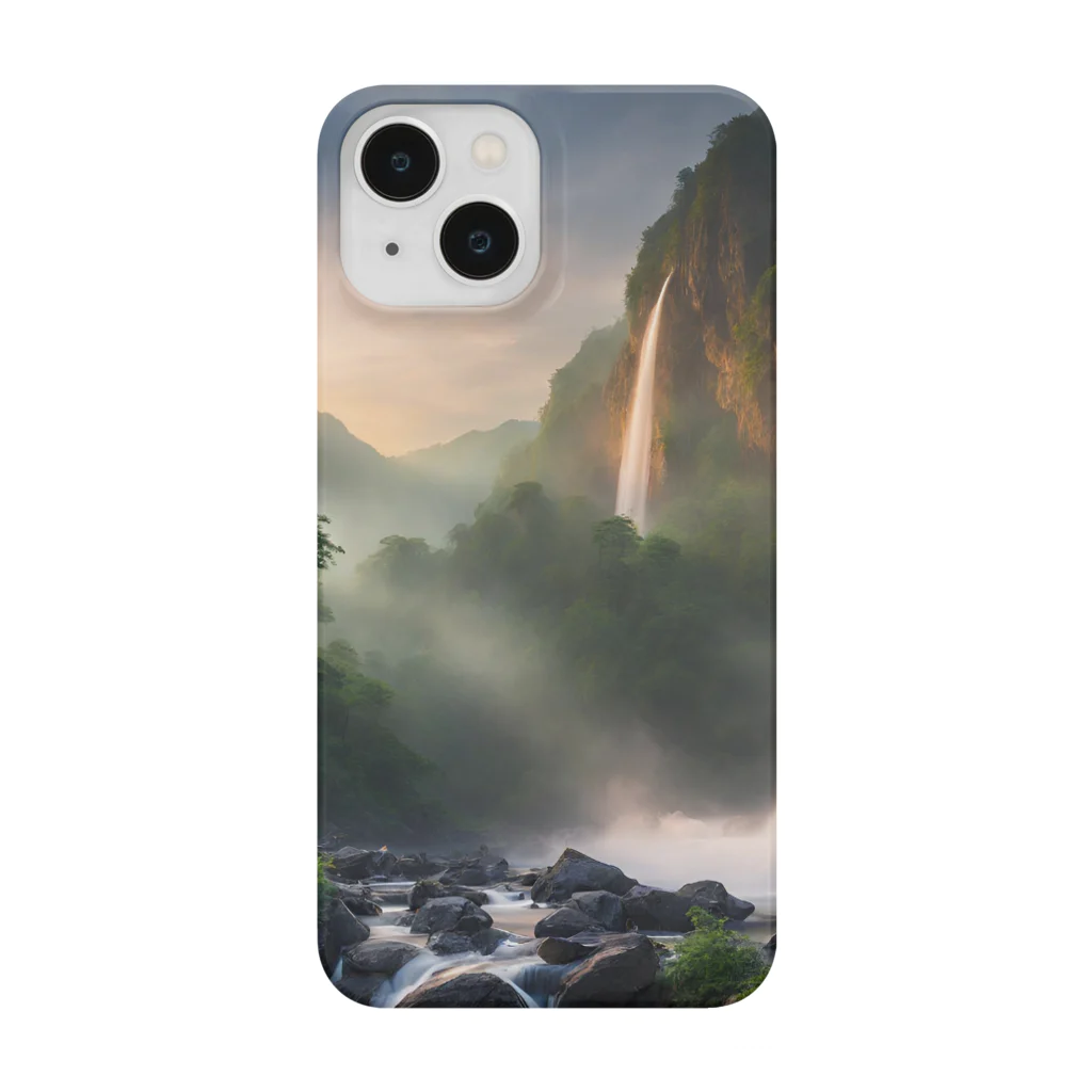 TechArtWorkGalleryの夜明けの滝と山々の美しい自然風景 Smartphone Case