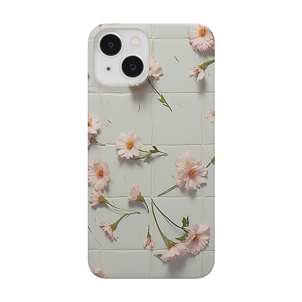 moon_kikoriのレトロなタイルに散る花 Smartphone Case