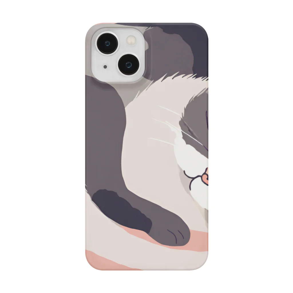 銀の時の寝ている猫のイラスト Smartphone Case