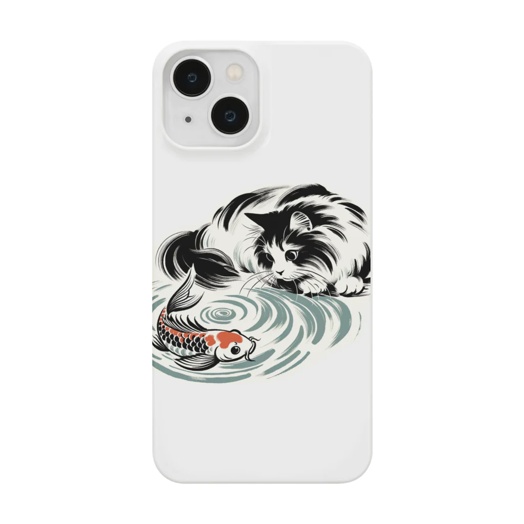 MakotOの猫と鯉（水墨画風） Smartphone Case