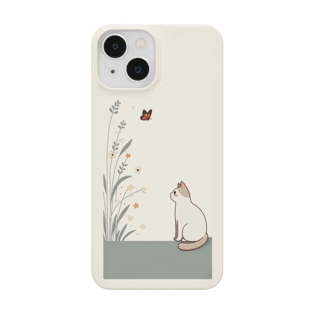 鹿児島のSUZURIアートショップの🌸鹿児島オリジナル・花と蝶の猫デザイン🐱iPhoneケース🦋 Smartphone Case