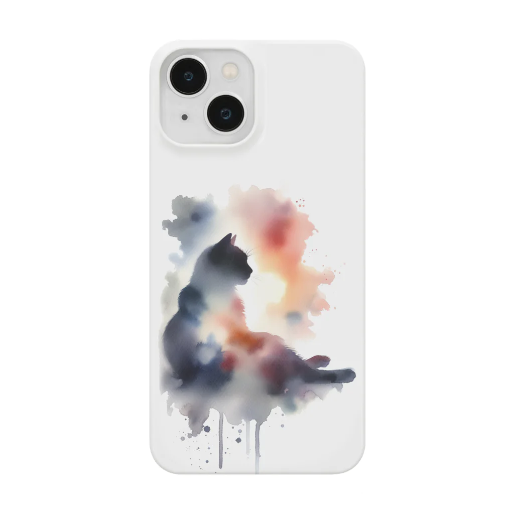鹿児島のSUZURIアートショップの🎨『鹿児島SUZURIアート iPhoneケース: 水彩風猫シルエット』🐈 スマホケース