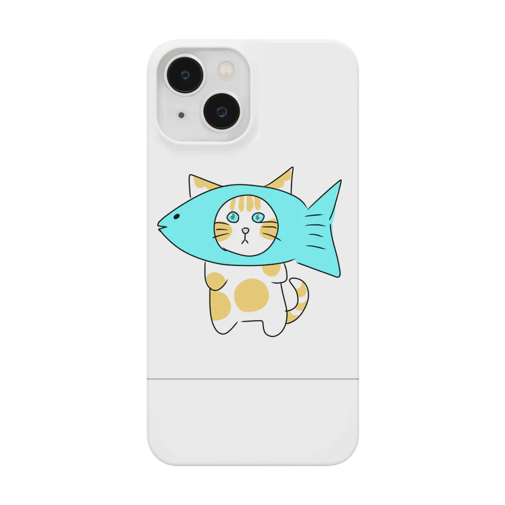 てきとうの驚いている魚猫 スマホケース