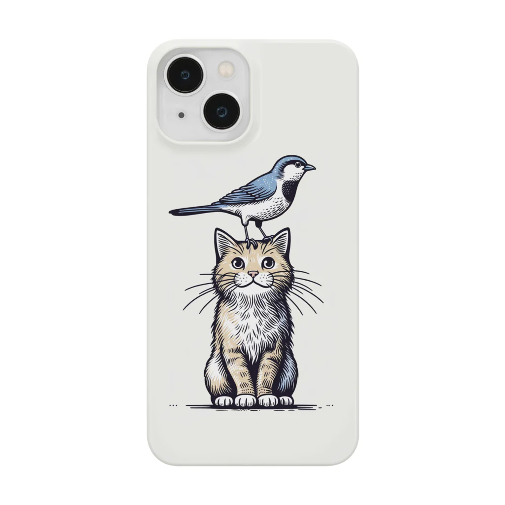 鹿児島のSUZURIアートショップの🐱🐦『鹿児島SUZURIの猫と小鳥の和 iPhoneケース』📱 スマホケース