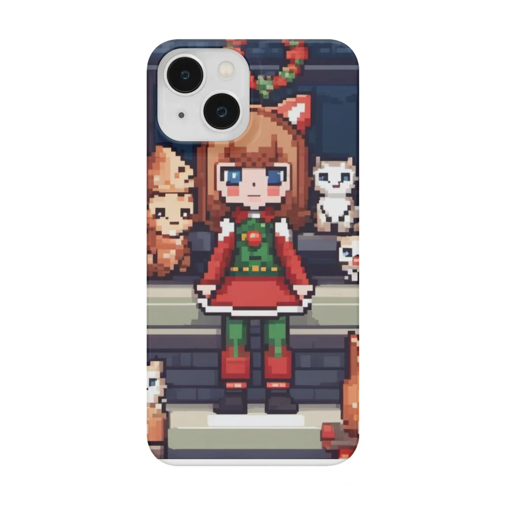 ruiruirの女の子と猫　クリスマス　ドット絵 Smartphone Case