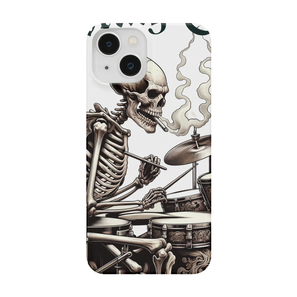 Whatever Storeのsmoking　skull （ドラムバージョン） スマホケース