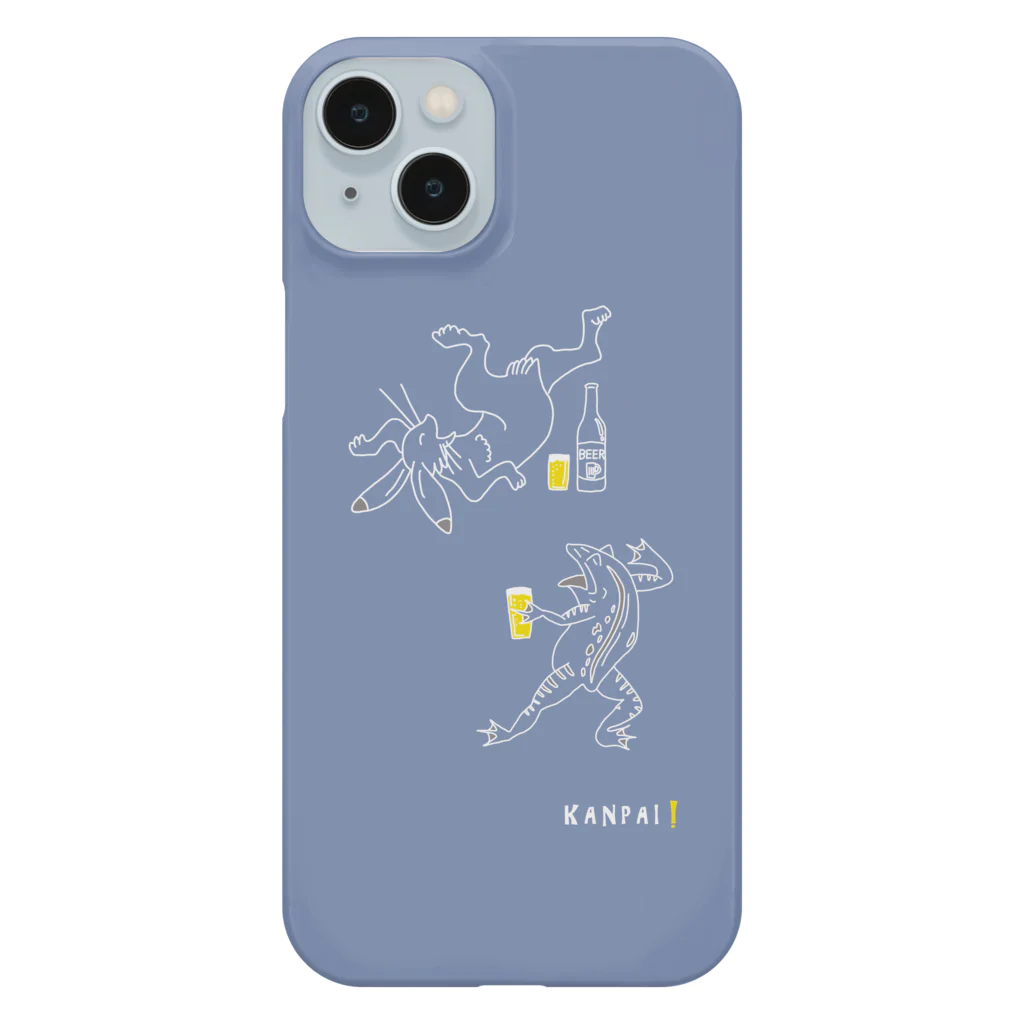 ビールとアート TM-3 Designの名画 × BEER（鳥獣戯画）白線画-ブルーグレー Smartphone Case