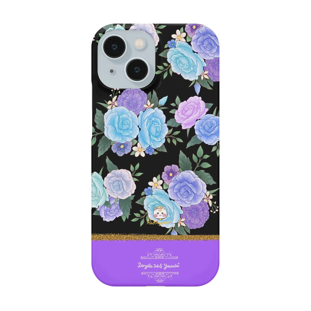 旅猫王子れぉにゃん👑😼公式(レイラ・ゆーし。)の【青紫バラ🌹バイカラー】紫×黒 Smartphone Case