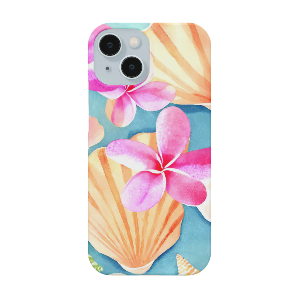 tropical artのプルメリアフラワー＆シェル　plumeria flower & shell スマホケース