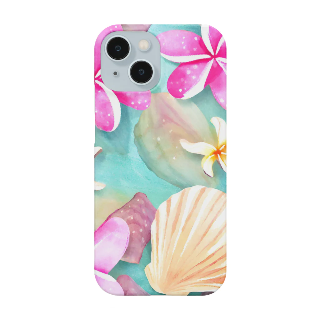 tropical artのプルメリアフラワー＆シェル　plumeria flower & shell スマホケース