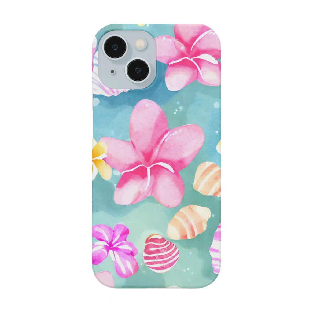 tropical artのプルメリアフラワー＆シェル　plumeria flower & shell スマホケース