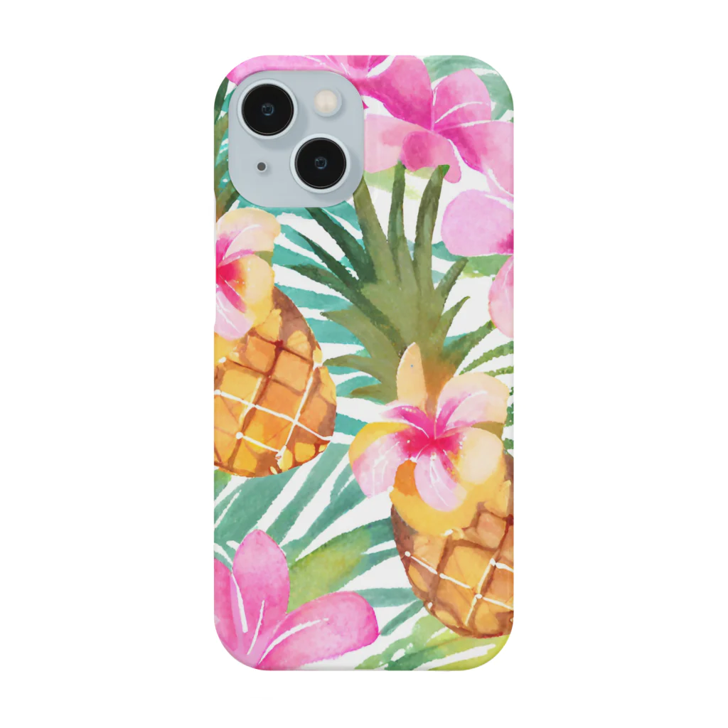 tropical artのプルメリアフラワー＆パイナップル　plumeria flower & pineapple スマホケース