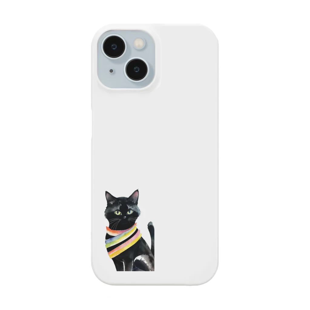 幸運のしっぽの黒猫と虹の首輪 Smartphone Case