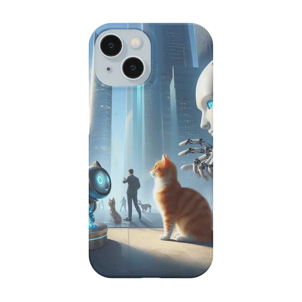 ニャーちゃんショップの未来のロボットペットと友達になっている猫 Smartphone Case