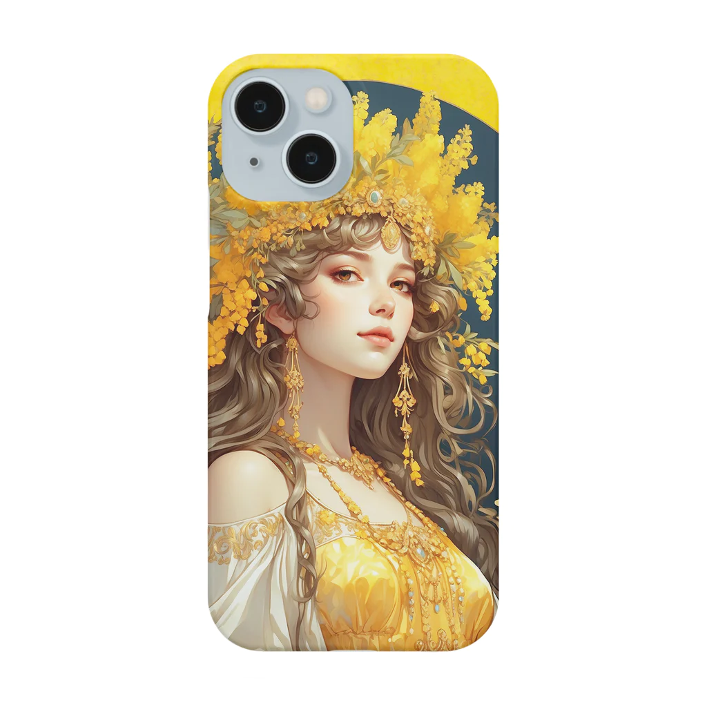 metaのミモザの花の妖精・精霊の少女の絵画 Smartphone Case