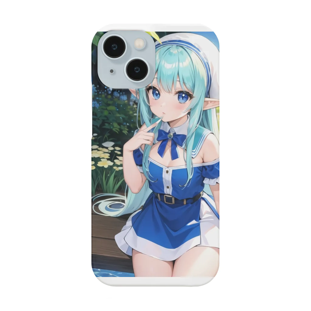 AIオリジナルイラスト　美女男子の青い髪の美少女エルフ iPhone Smartphone Case