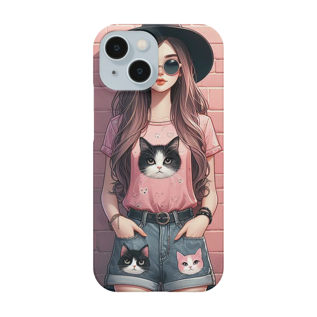 SaltyCookie Design Worksの猫好きの女の子のファッション(1) Smartphone Case