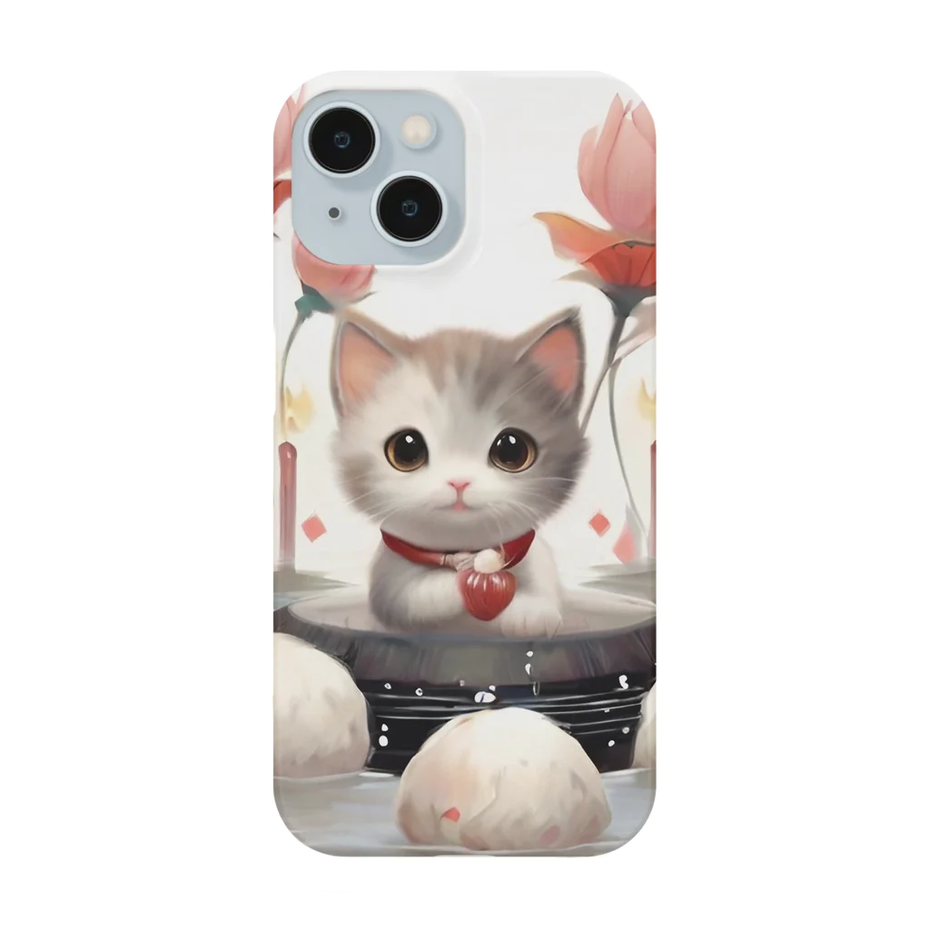 恥ずかしがり屋のねこショップの猫とお花 Smartphone Case