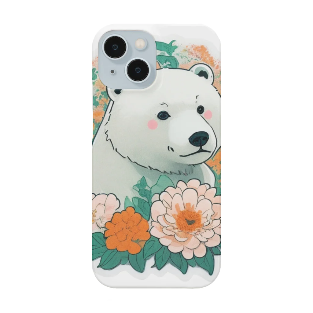 りんりんの可愛いシロクマちゃんショップ　かわいいよ！の花に囲まれている白くま Smartphone Case