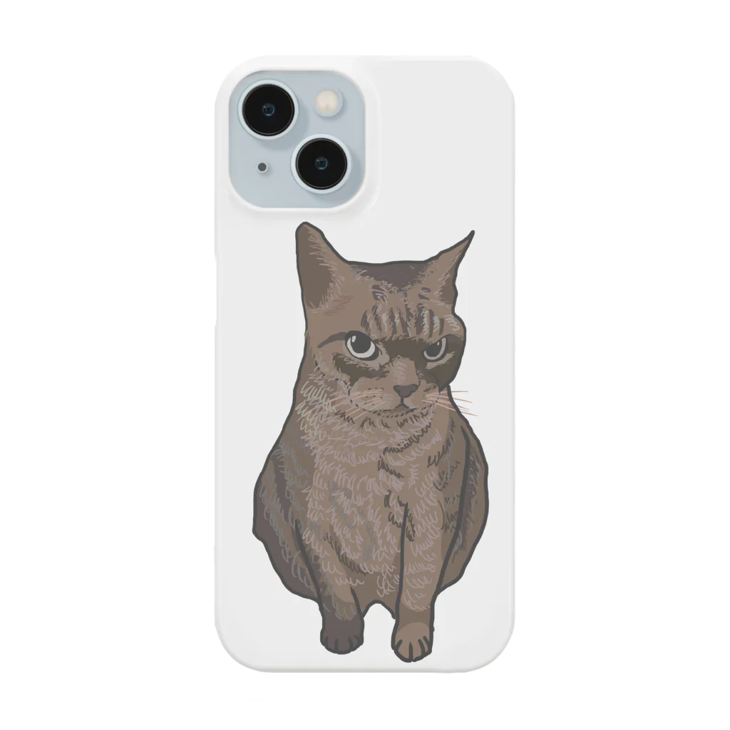 手書きイラストで猫ミームの怪しむ猫 Smartphone Case