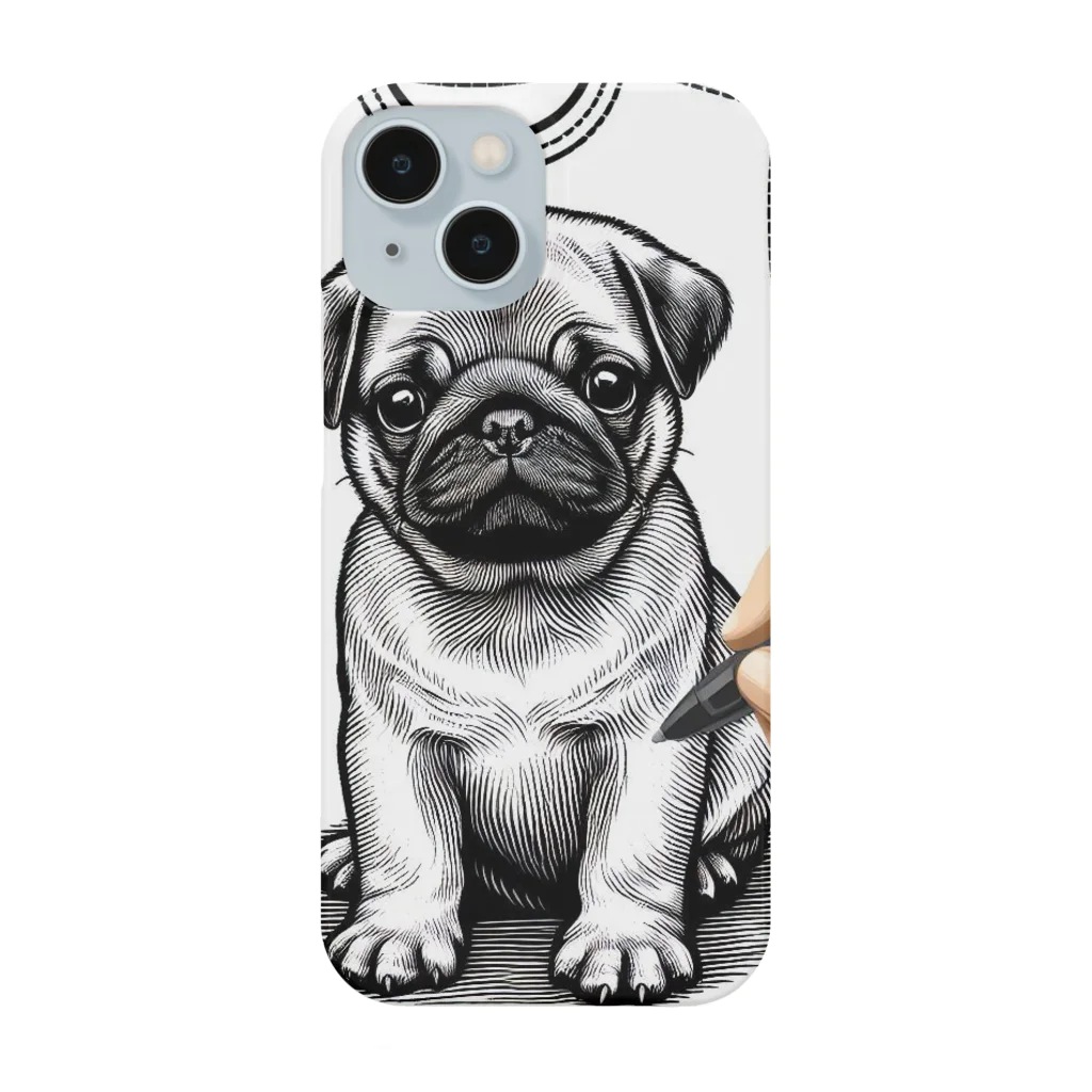 鼻ぺちゃ犬と和猫のデッサンパグ T Smartphone Case