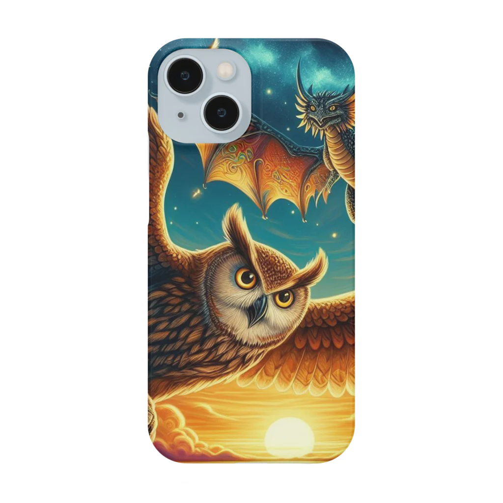 万事屋のフクロウとドラゴンが空中散歩中 Smartphone Case