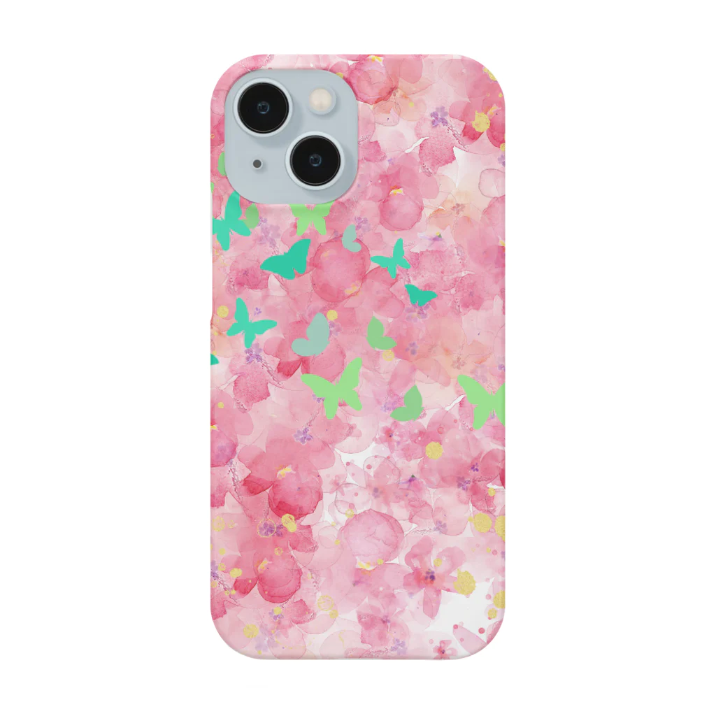 ペコりんショップのピンクフラワーバタフライ Smartphone Case