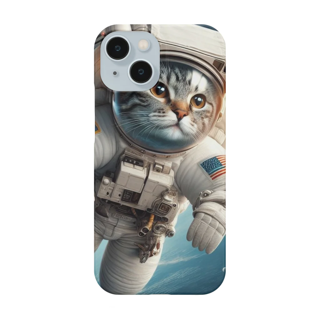 猫キャラグッズの宇宙飛行士を楽しむ猫 スマホケース