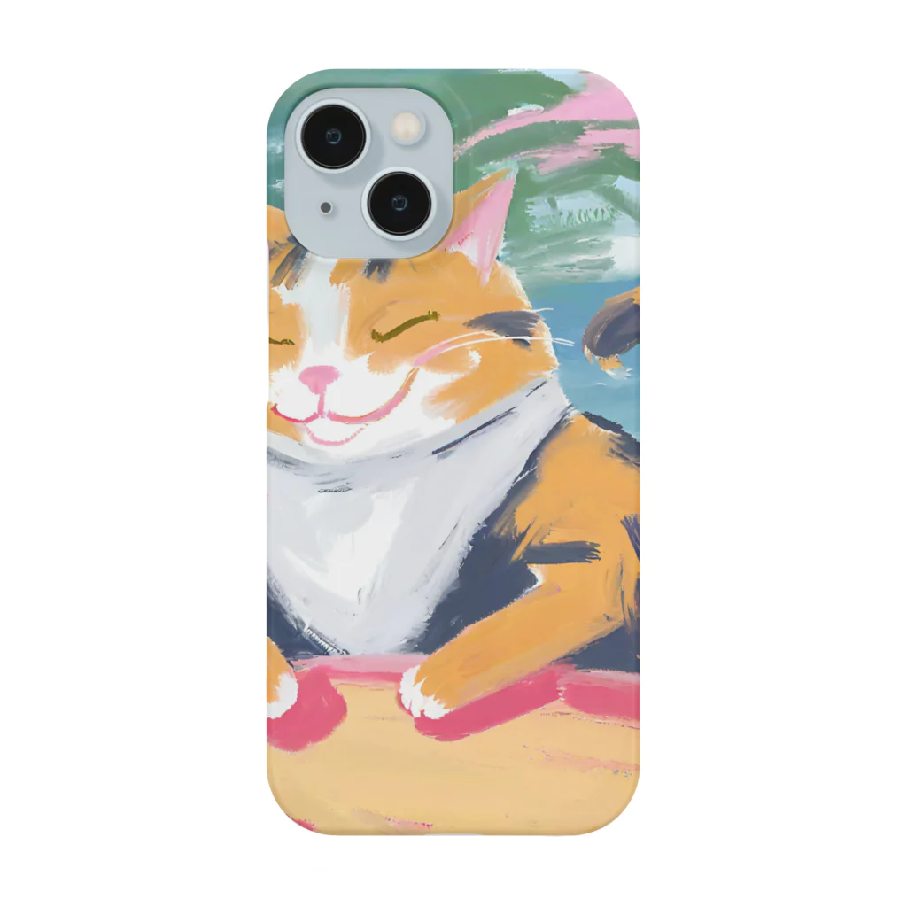 tanather shopのビールを飲んで幸せそうなネコさん Smartphone Case