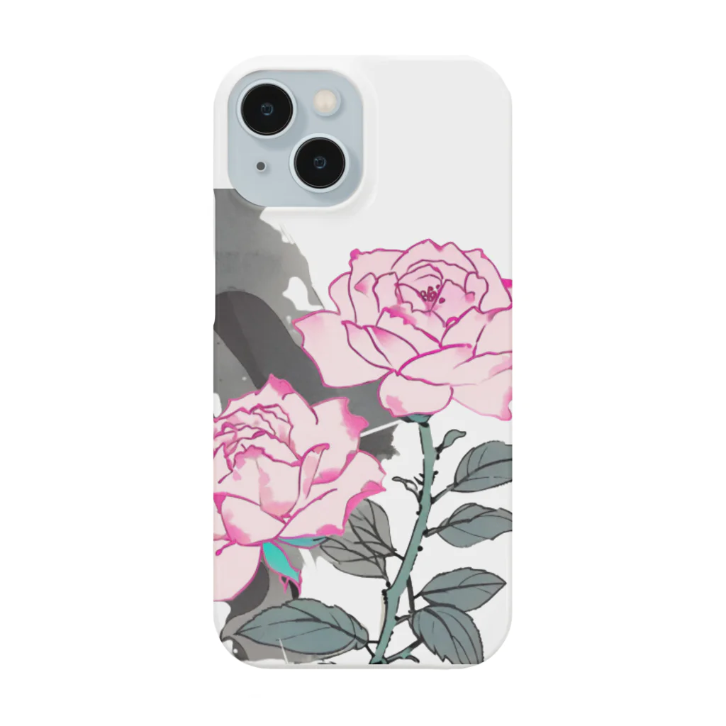 RetrowaveFlowerのRetrowaveFlower-薔薇(ピンク)- Smartphone Case