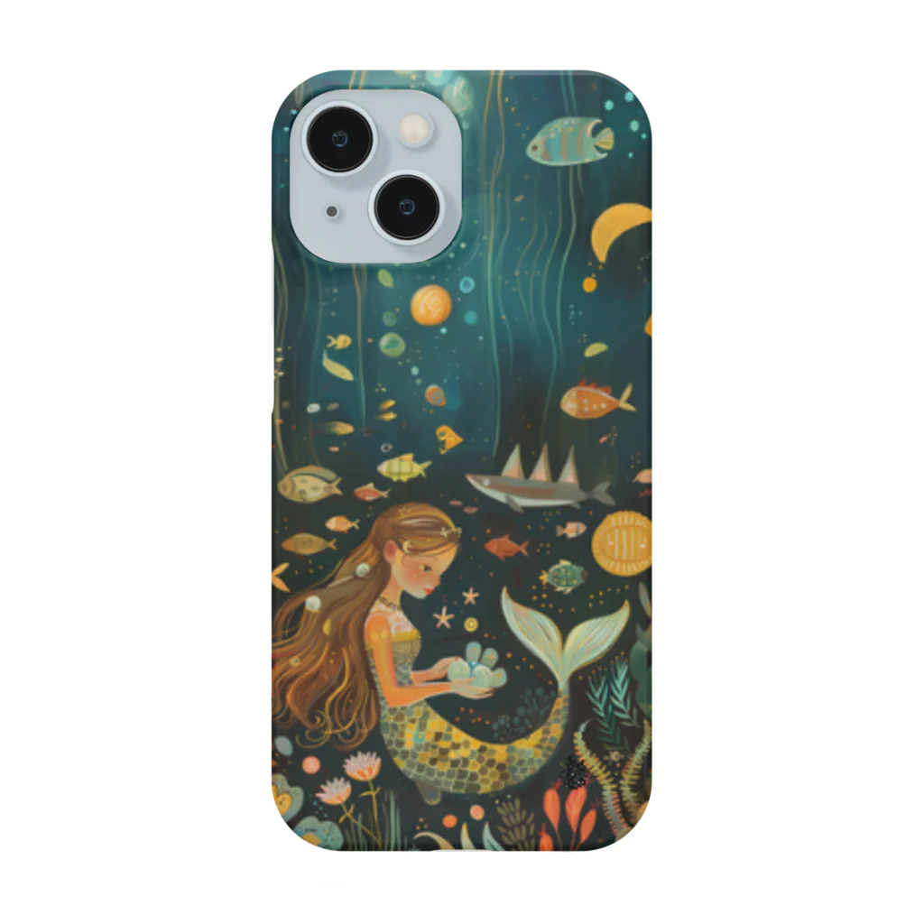 人魚堂の宝石を眺める人魚のスマホケースMermaid looking at jewels phone case. スマホケース