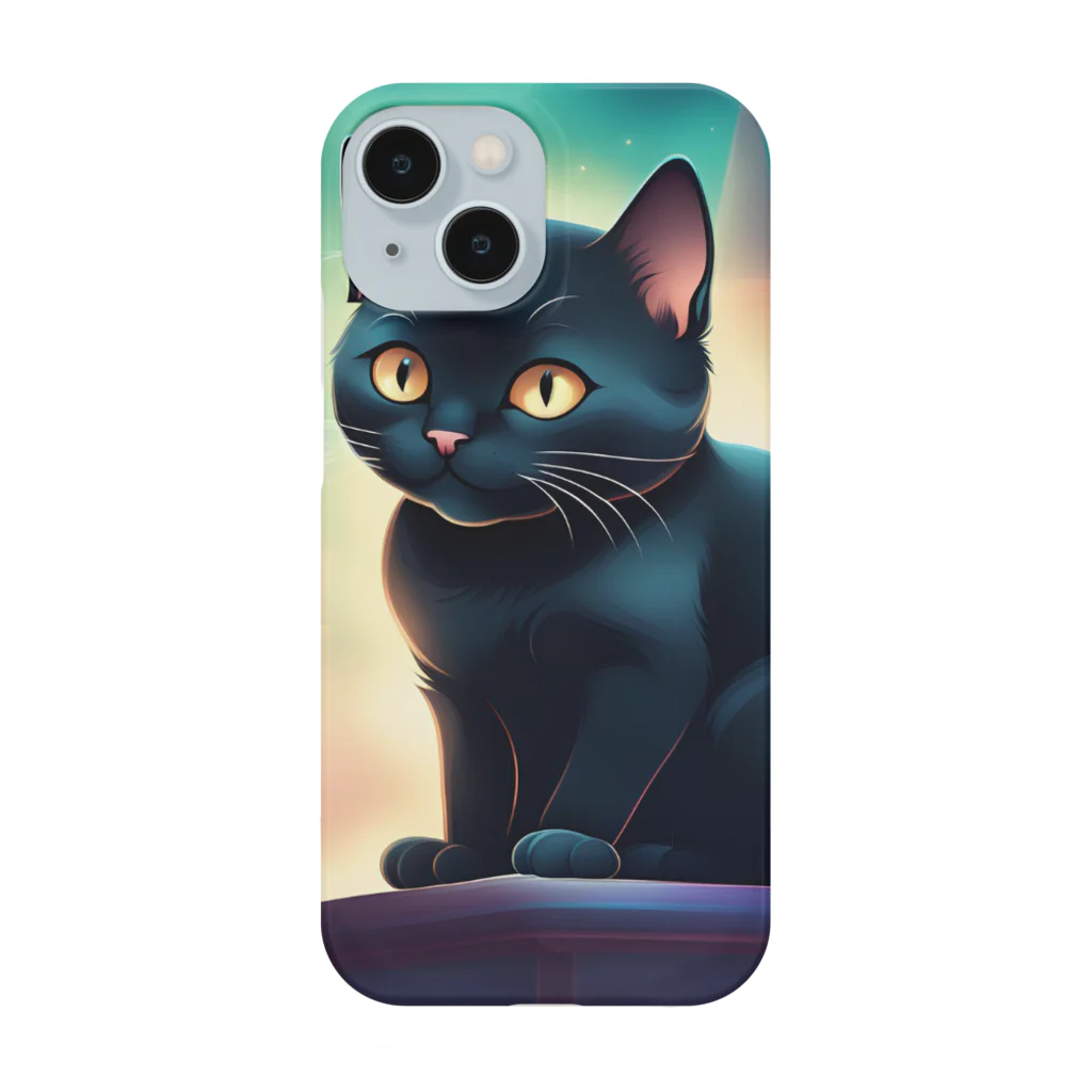 黒猫マメちゃんの魅惑ショップの可愛い黒猫が見つめている Smartphone Case