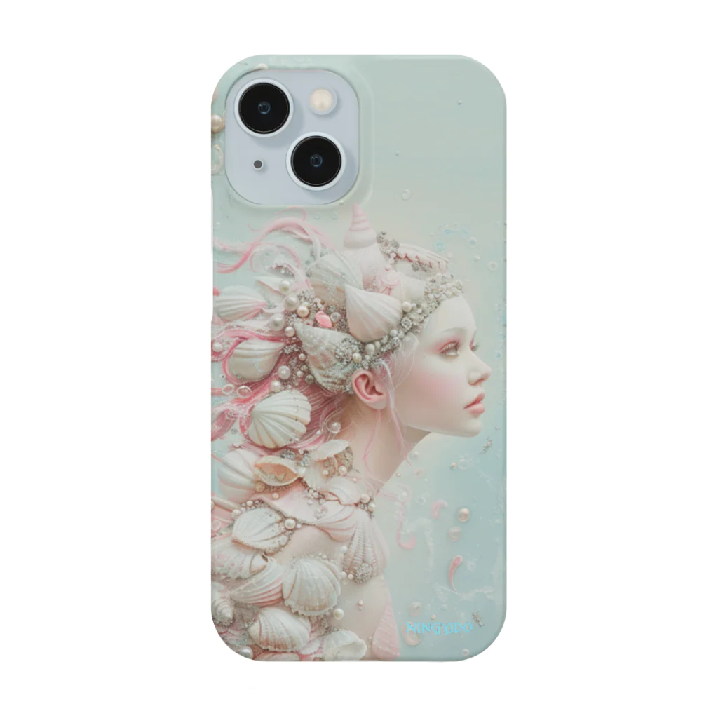 人魚堂の真珠でおしゃれしたピンクのセイレーンのスマホケース Pink Siren phone case fashioned with pearls. Smartphone Case
