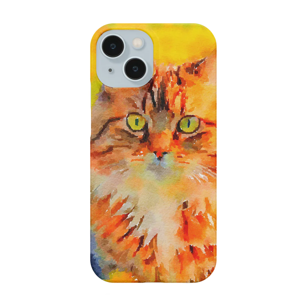 猫好きの谷の猫の水彩画/花畑のサイベリアンねこのイラスト/キジトラネコ Smartphone Case