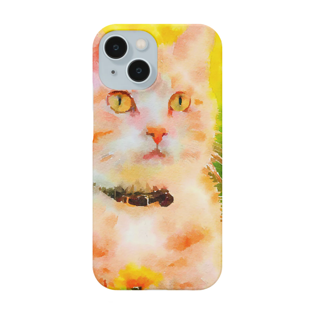 猫好きの谷の猫の水彩画/花畑のチャシロねこのイラスト/茶白ネコ Smartphone Case