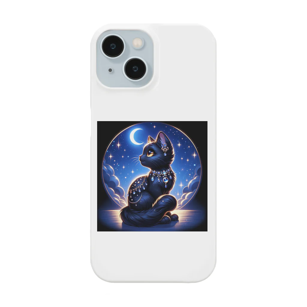 黒猫ギャラリー🐈‍⬛の三日月の煌びやかな黒猫 Smartphone Case