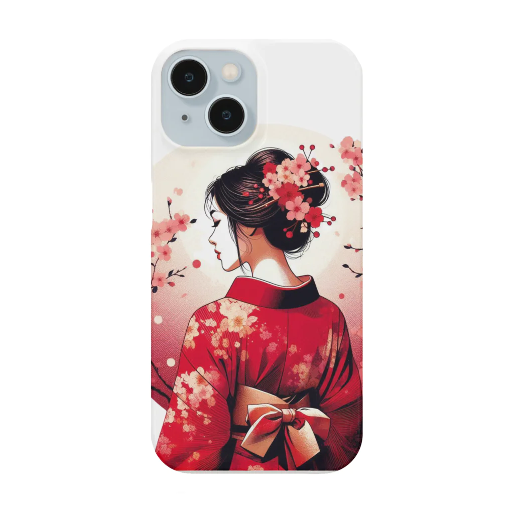 yuchijapanの桜を散らした着物美人イラスト Smartphone Case