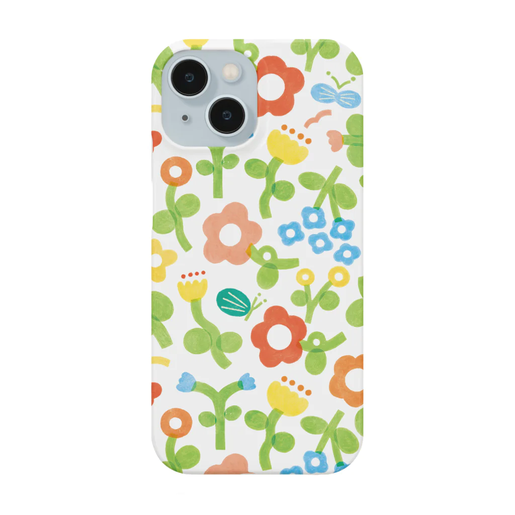 ごや/イラストレーターのにょきにょきのお花 /ホワイト Smartphone Case