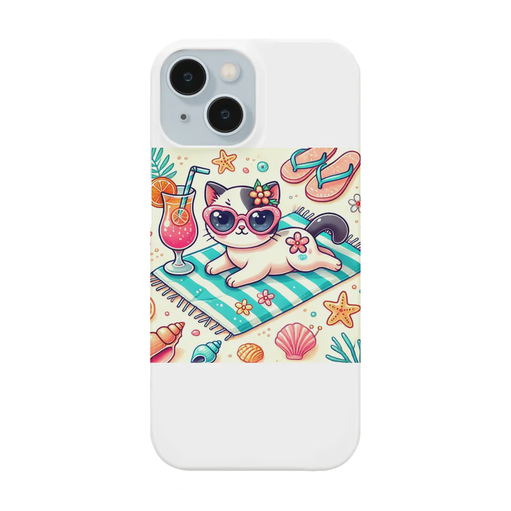 Snow-peaceのビーチでリラックスするサングラスキャット Smartphone Case