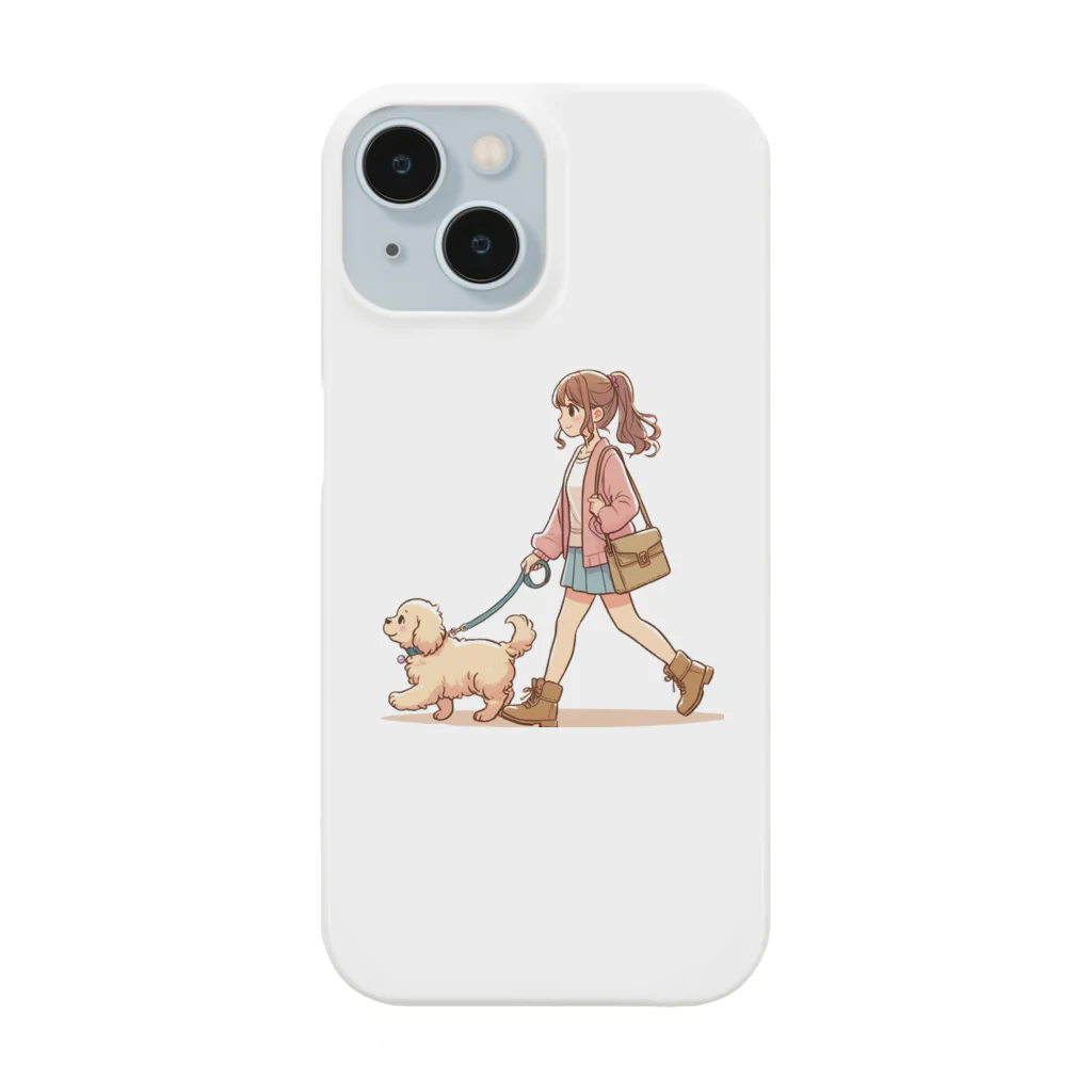 南国のかわいい犬と散歩をする女性 Smartphone Case