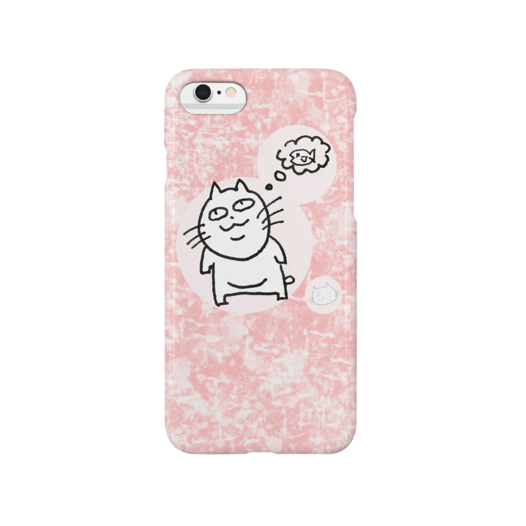 「ましねこ！」公式ストアのましねこ！｜お魚を考える猫(マーブルピンク) Smartphone Case