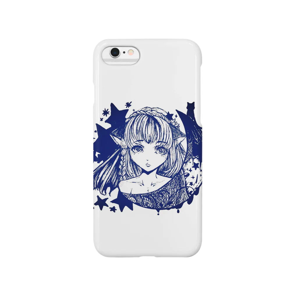 ぺちゃの ○。銀狐堂。○ の三日月猫娘 紺 Smartphone Case