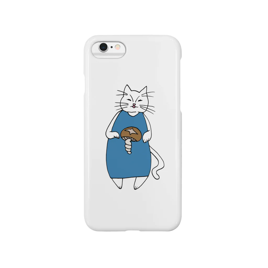 nyakamoの巻きしいたけ柄マキシ丈ワンピを着た猫 Smartphone Case