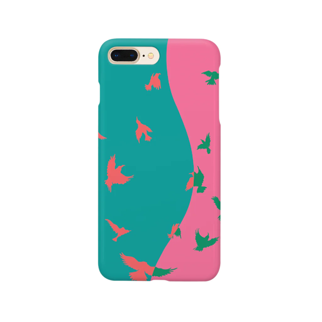 きんぐぅのイラストの鳥たち（グリーン✖︎ピンク） Smartphone Case