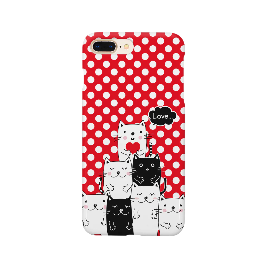 miffuの白黒ねこチーム（赤ドット）  Smartphone Case