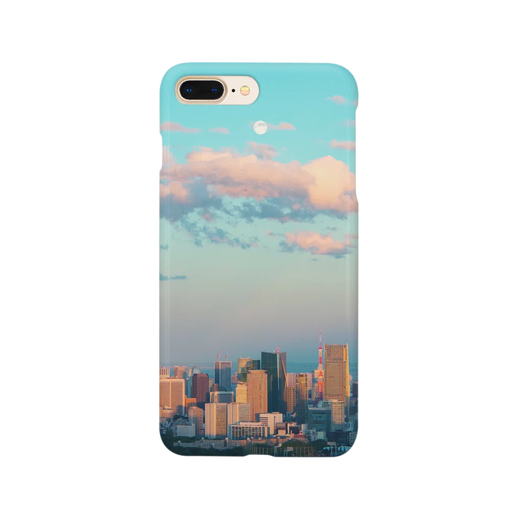 Momona_Takatsukiの夕空の月と東京のスマホケース Smartphone Case