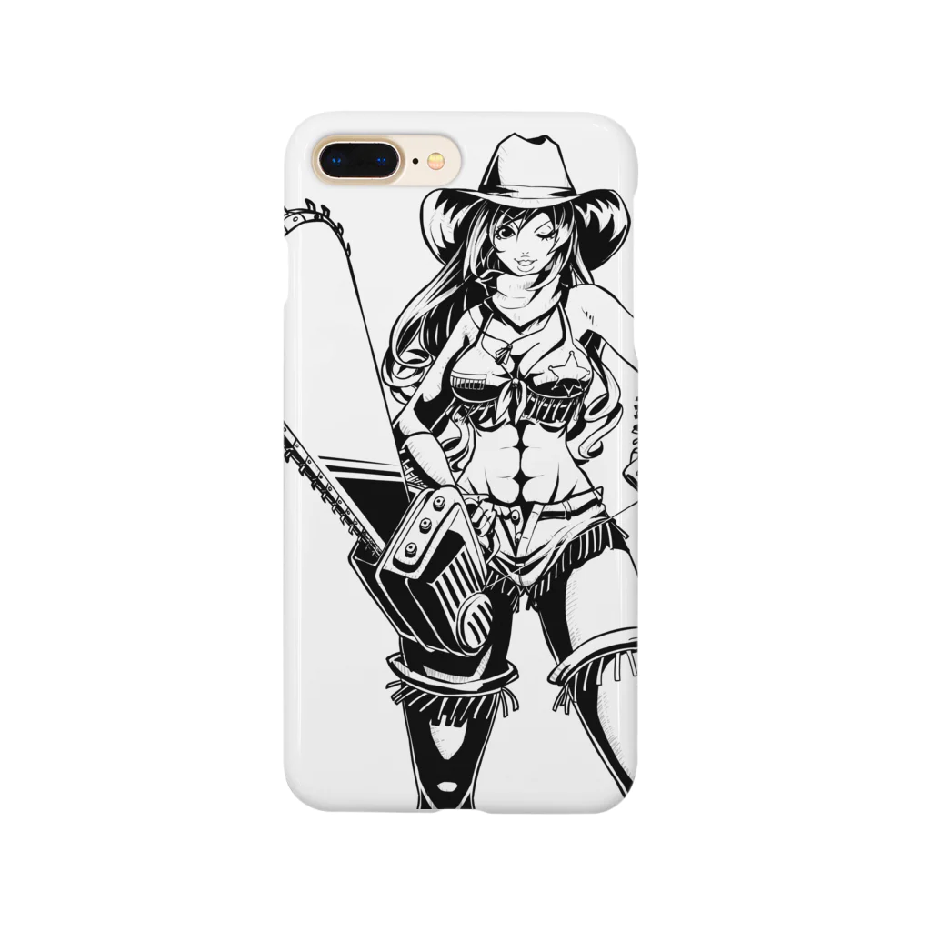 illust_designs_labのアメリカンコミック（アメコミ）風 セクシーなチェーンソーを持ったカウガール モノクロ Smartphone Case